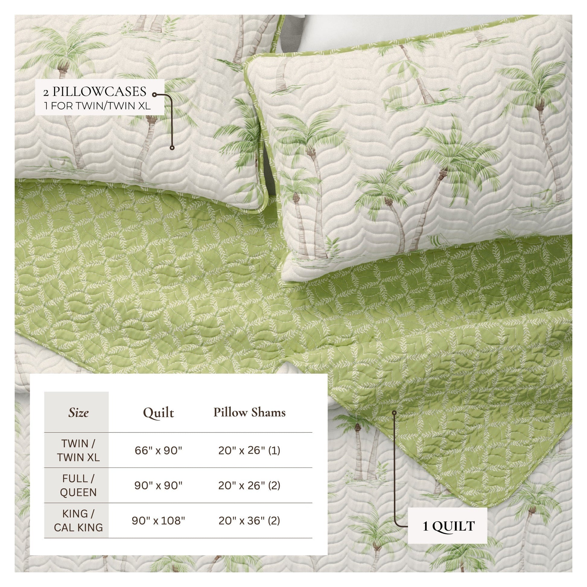West Palm Trees Coastal Quilt Set - Tropical Coastal Bedding - Quahog Bay Bedding