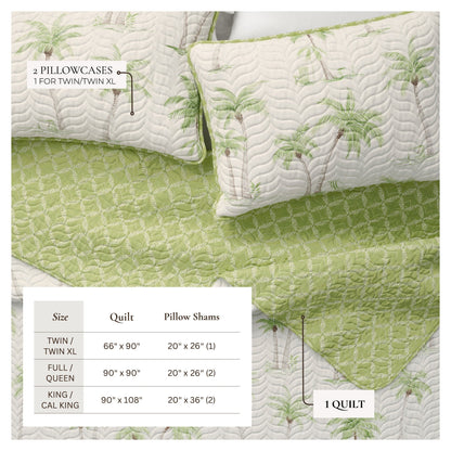 West Palm Trees Coastal Quilt Set - Tropical Coastal Bedding - Quahog Bay Bedding