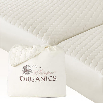 Whisper Organics GOTS-Certified Organic Cotton Quilted Mattress Pad - 17-Inch Deep Pocket - Quahog Bay Bedding