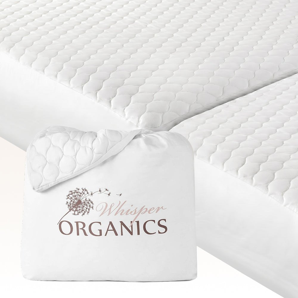 Whisper Organics GOTS-Certified Organic Cotton Quilted Mattress Pad - 17-Inch Deep Pocket - Quahog Bay Bedding