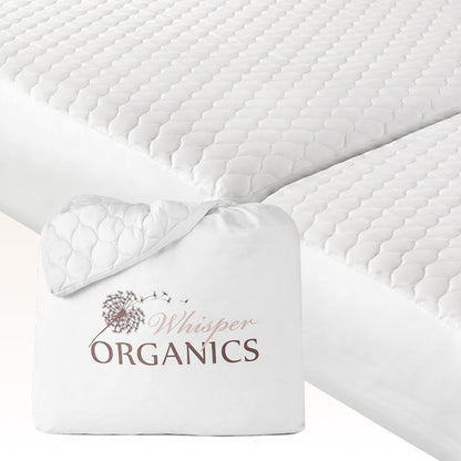 Whisper Organics GOTS-Certified Organic Cotton Quilted Mattress Pad - 17-Inch Deep Pocket - Quahog Bay Bedding