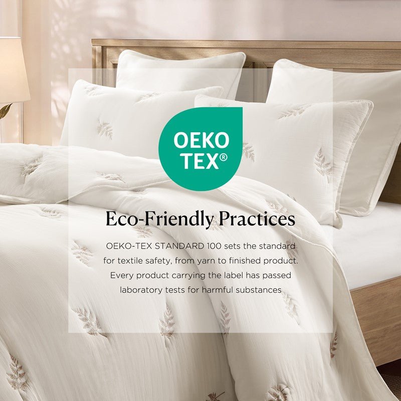 Willow Embroidered Botanical 100% Cotton Lightweight Quilt Set | White & Grey - Quahog Bay Bedding
