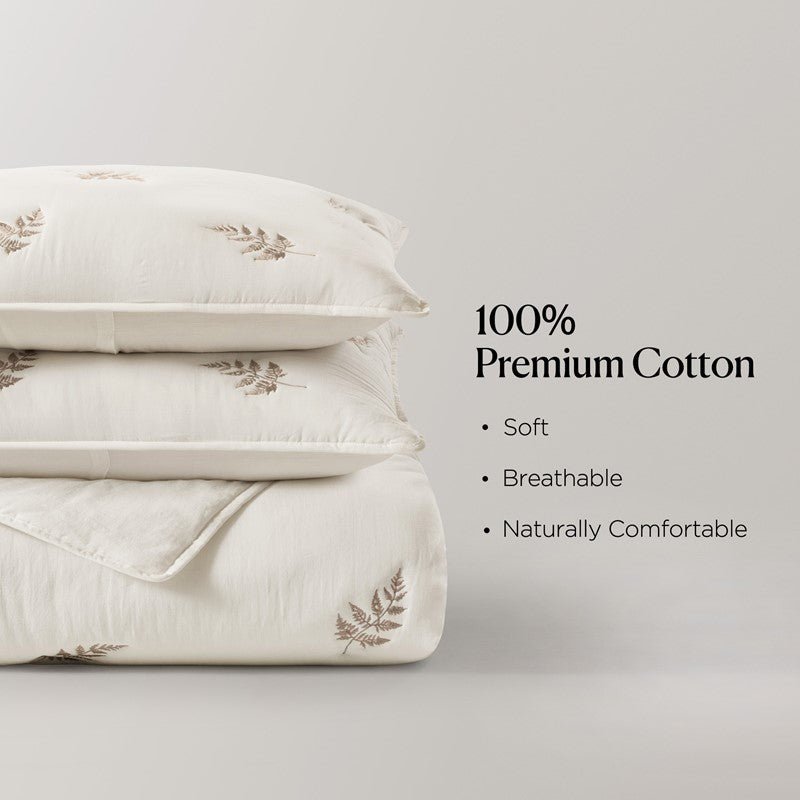 Willow Embroidered Botanical 100% Cotton Lightweight Quilt Set | White & Grey - Quahog Bay Bedding