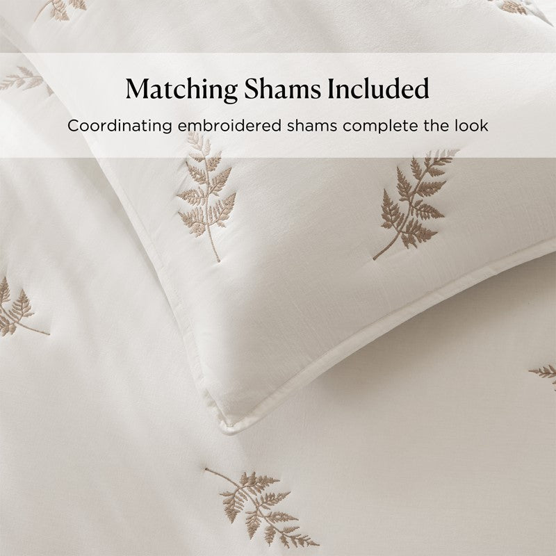 Willow Embroidered Botanical 100% Cotton Lightweight Quilt Set | White & Grey - Quahog Bay Bedding