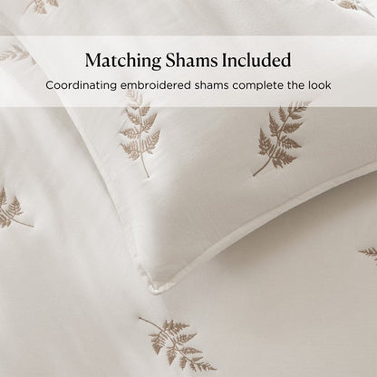 Willow Embroidered Botanical 100% Cotton Lightweight Quilt Set | White & Grey - Quahog Bay Bedding