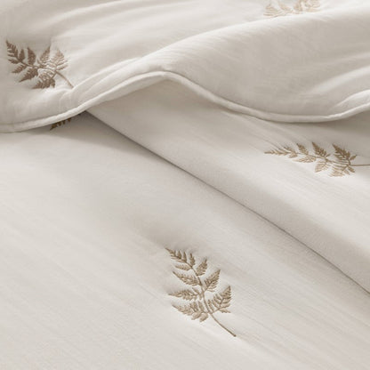 Willow Embroidered Botanical 100% Cotton Lightweight Quilt Set | White & Grey - Quahog Bay Bedding