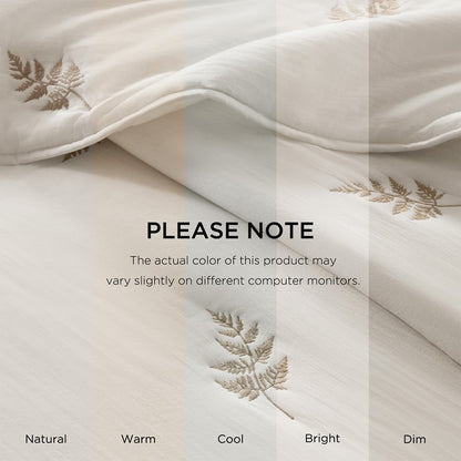 Willow Embroidered Botanical 100% Cotton Lightweight Quilt Set | White & Grey - Quahog Bay Bedding