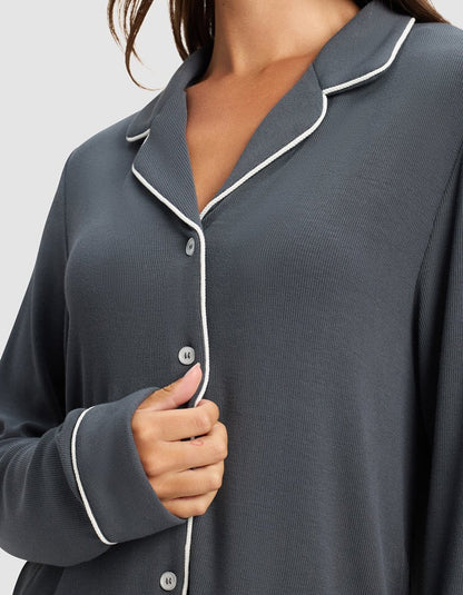 Women's Bamboo Rib-Knit Classic Long Sleeve Pajama Set - Quahog Bay Bedding