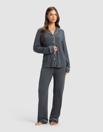 Women's Bamboo Rib-Knit Classic Long Sleeve Pajama Set - Quahog Bay Bedding