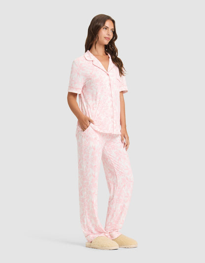 Women's Bamboo Stretch-Knit Short Sleeve & Pant Pajama Set - Quahog Bay Bedding