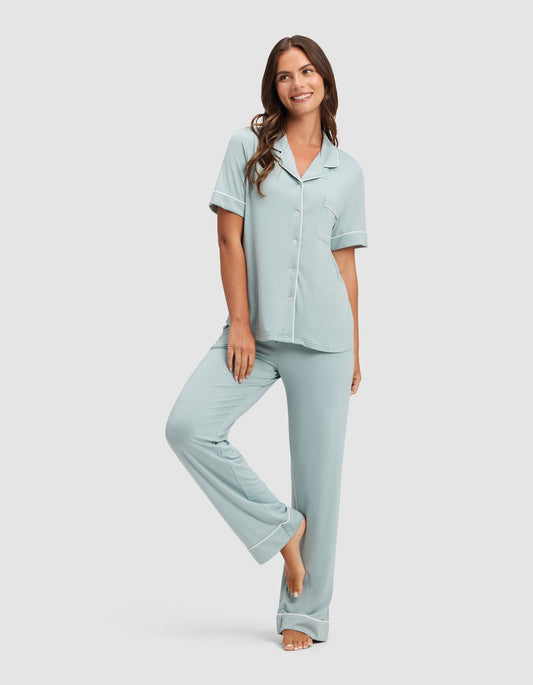 Women's Bamboo Stretch-Knit Short Sleeve & Pant Pajama Set - Quahog Bay Bedding