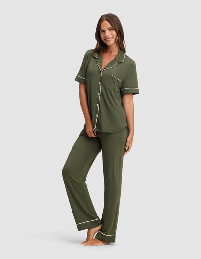 Women's Bamboo Stretch-Knit Short Sleeve & Pant Pajama Set - Quahog Bay Bedding