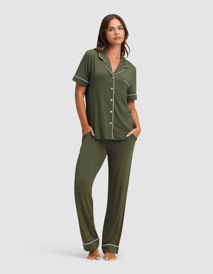 Women's Bamboo Stretch-Knit Short Sleeve & Pant Pajama Set - Quahog Bay Bedding