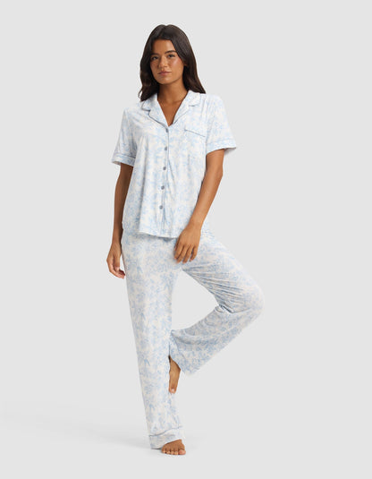 Women's Bamboo Stretch-Knit Short Sleeve & Pant Pajama Set - Quahog Bay Bedding