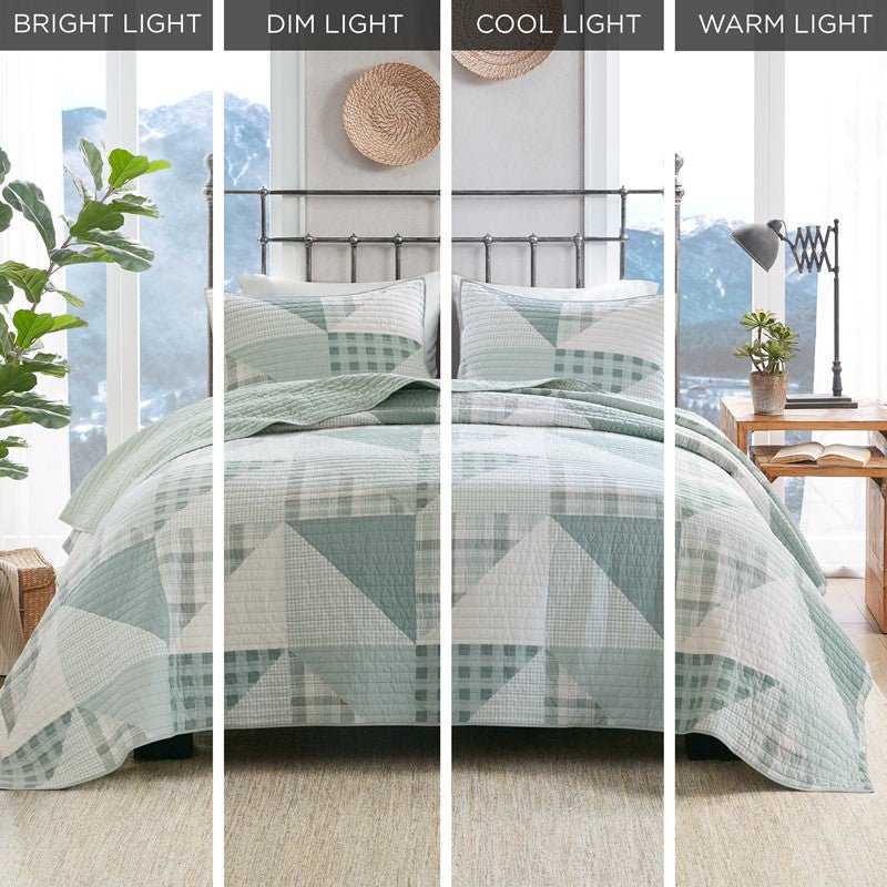 Woolrich Olsen Oversized Coastal Quilt Set - 3PC | 100% Cotton | Green - Quahog Bay Bedding