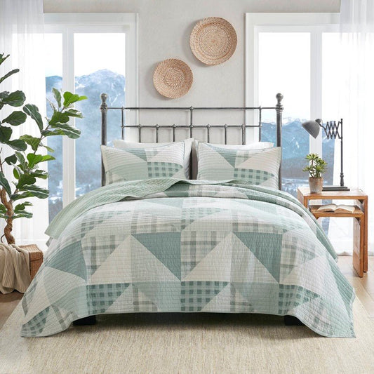Woolrich Olsen Oversized Coastal Quilt Set - 3PC | 100% Cotton | Green - Quahog Bay Bedding