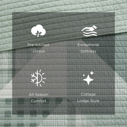 Woolrich Olsen Oversized Coastal Quilt Set - 3PC | 100% Cotton | Green - Quahog Bay Bedding