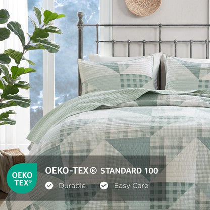 Woolrich Olsen Oversized Coastal Quilt Set - 3PC | 100% Cotton | Green - Quahog Bay Bedding