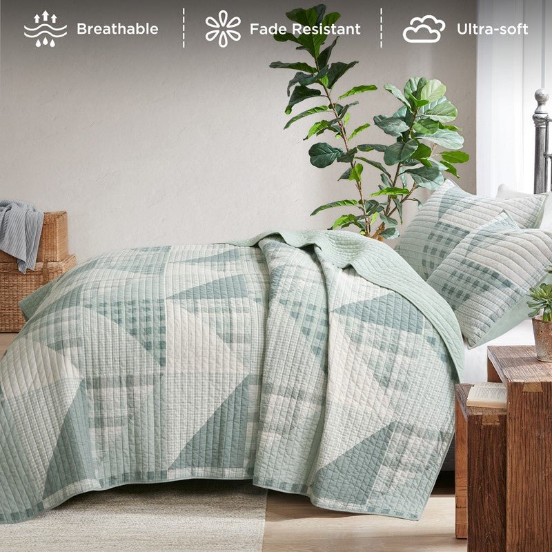 Woolrich Olsen Oversized Coastal Quilt Set - 3PC | 100% Cotton | Green - Quahog Bay Bedding