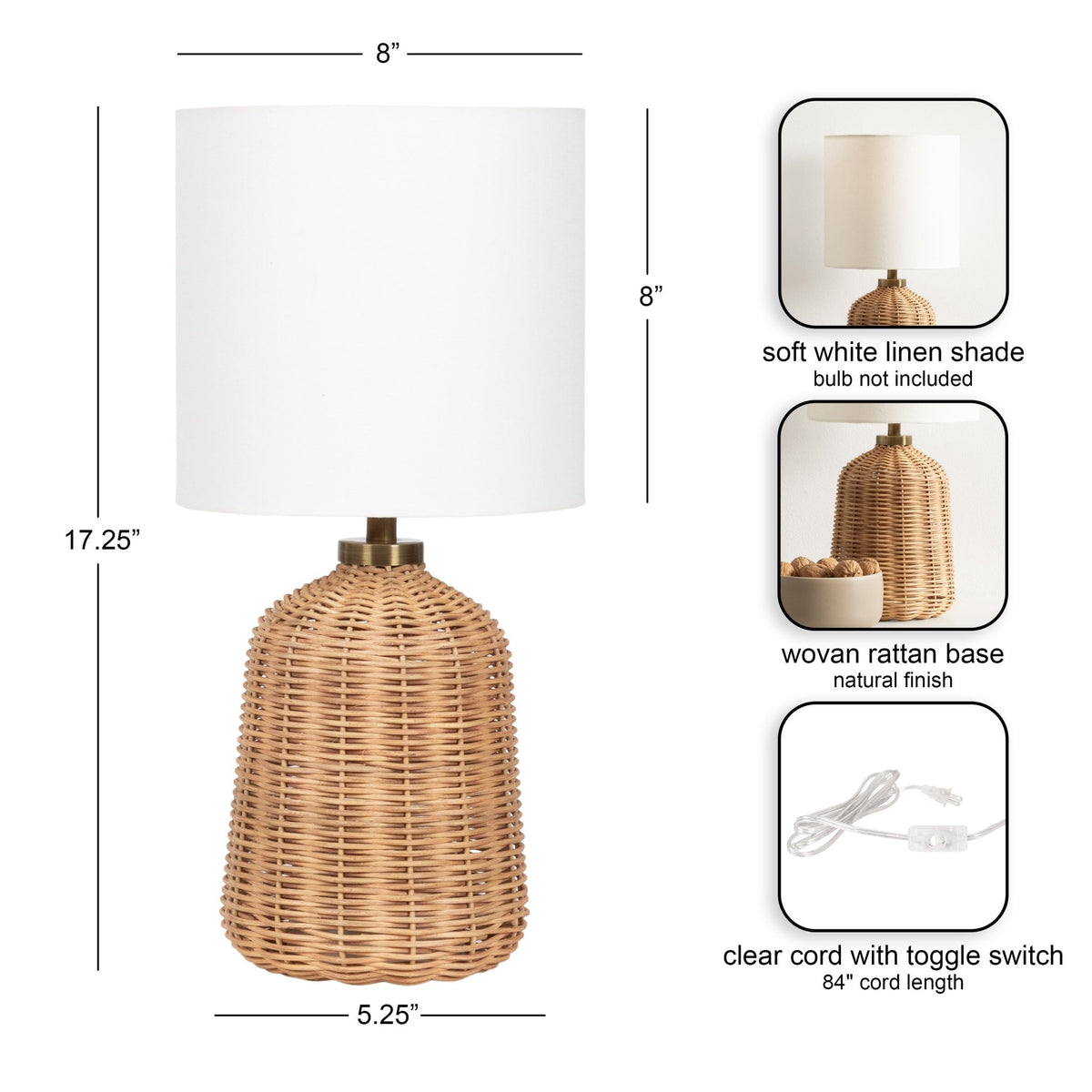 Wylla Rattan Table Lamp | Coastal Lamps & Lighting - Quahog Bay Bedding