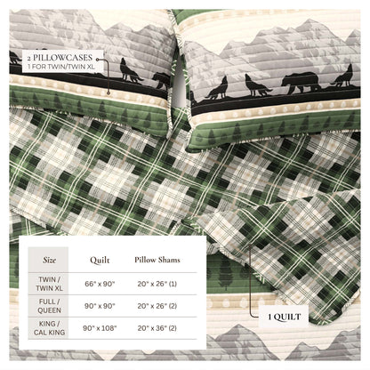 Lodge Quilt - Green With Bears, Woods & Mountains