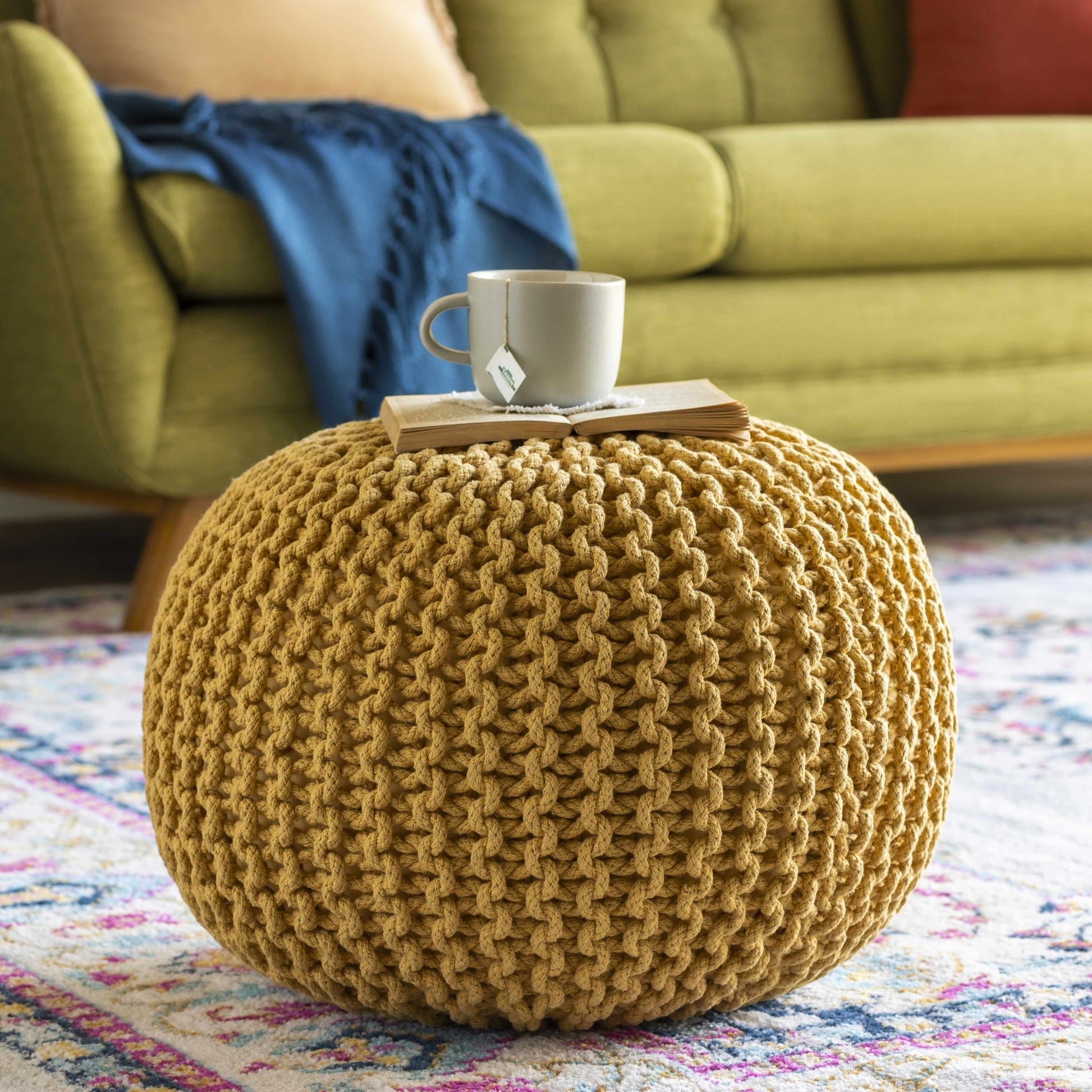 Yablanitsa Orange Knitted Pouf - Quahog Bay Bedding