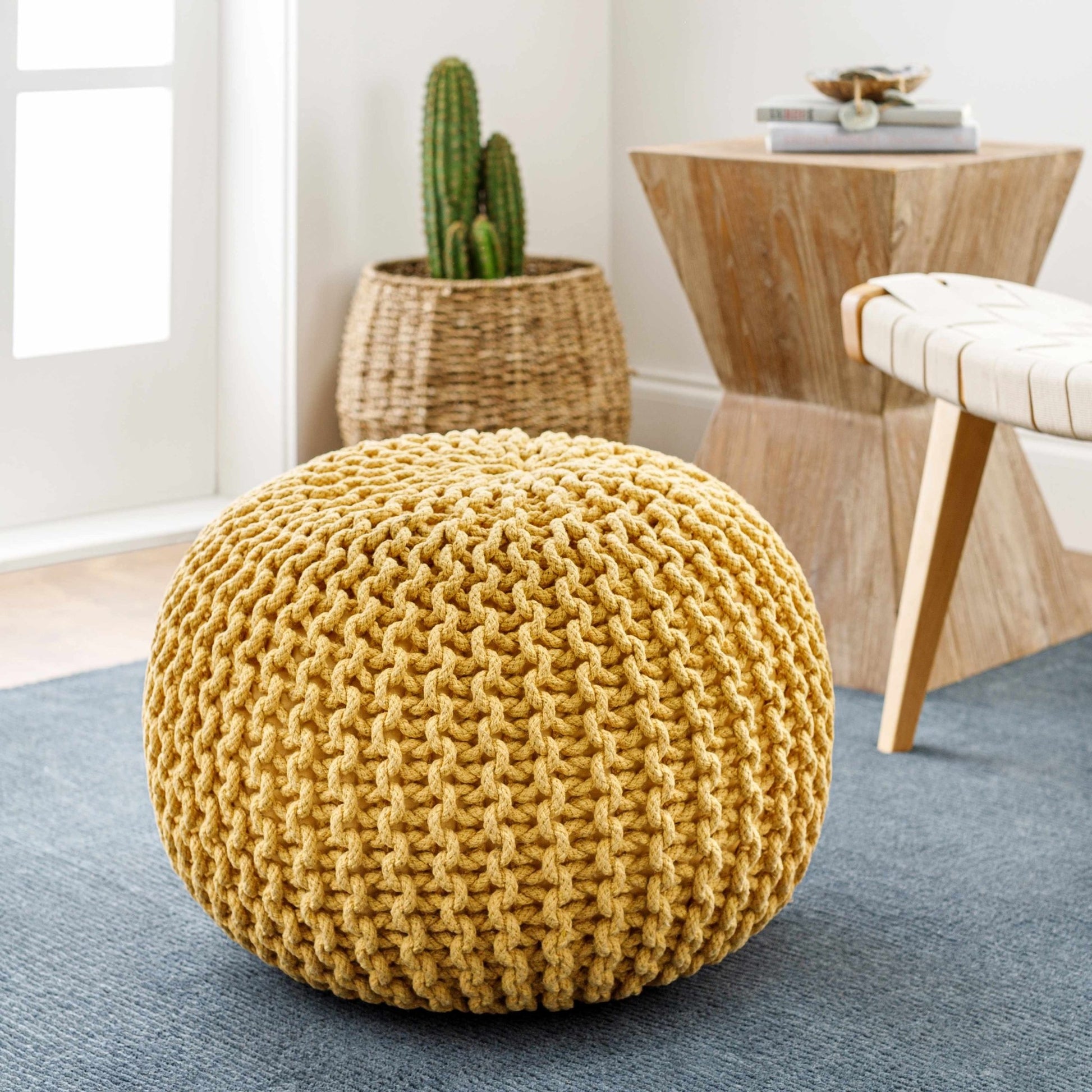 Yablanitsa Orange Knitted Pouf - Quahog Bay Bedding