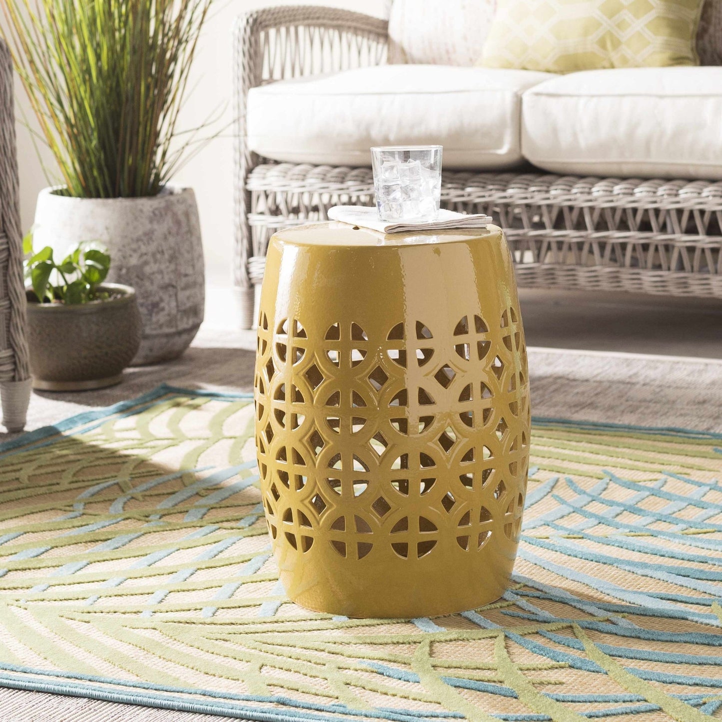 Yellow Ceramic Side Table - Quahog Bay Bedding