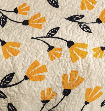 Yellow Floral Scalloped Bedspread Set - Scalloped Edge Bedding - Quahog Bay Bedding