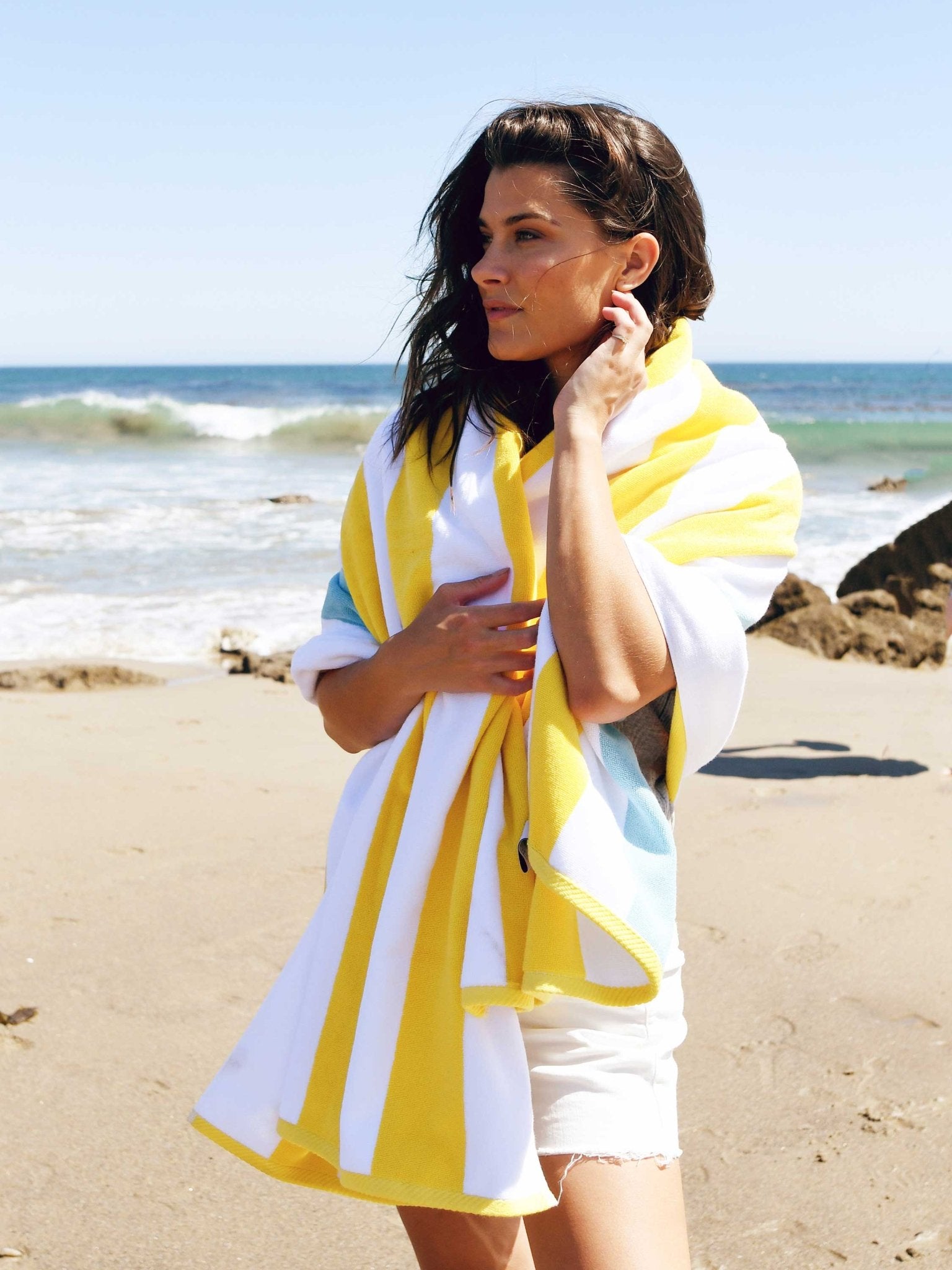 Yellow Sea Glass Cabana Beach Towel - Quahog Bay Bedding