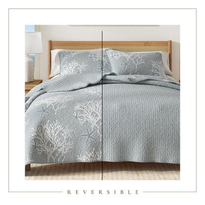 Fenwick Teal Coral Quilt Set - Coastal Quilts