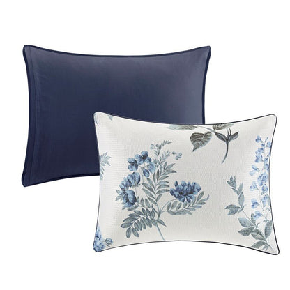 Zennia 7PC Farmhouse Floral Comforter Set with Throw Blanket - Blue - Quahog Bay Bedding