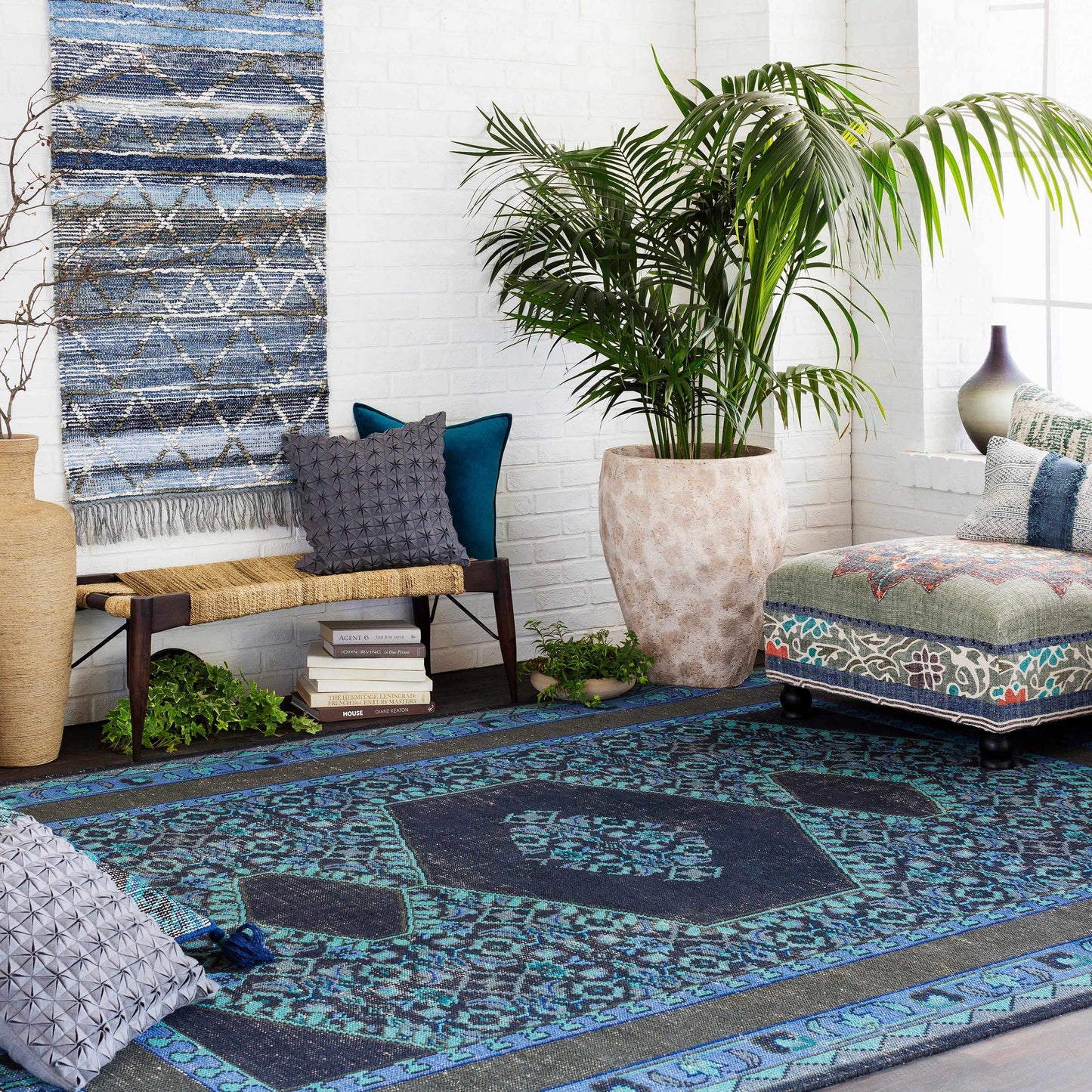 Chalfant Mango Wood Bohemian Ottoman Pouf