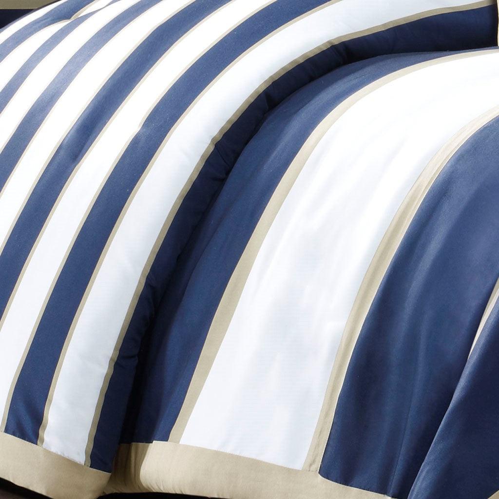 V-Berth Duvet Set - Navy Khaki Stripe 4PC Duvet Cover Set - QuahogBay